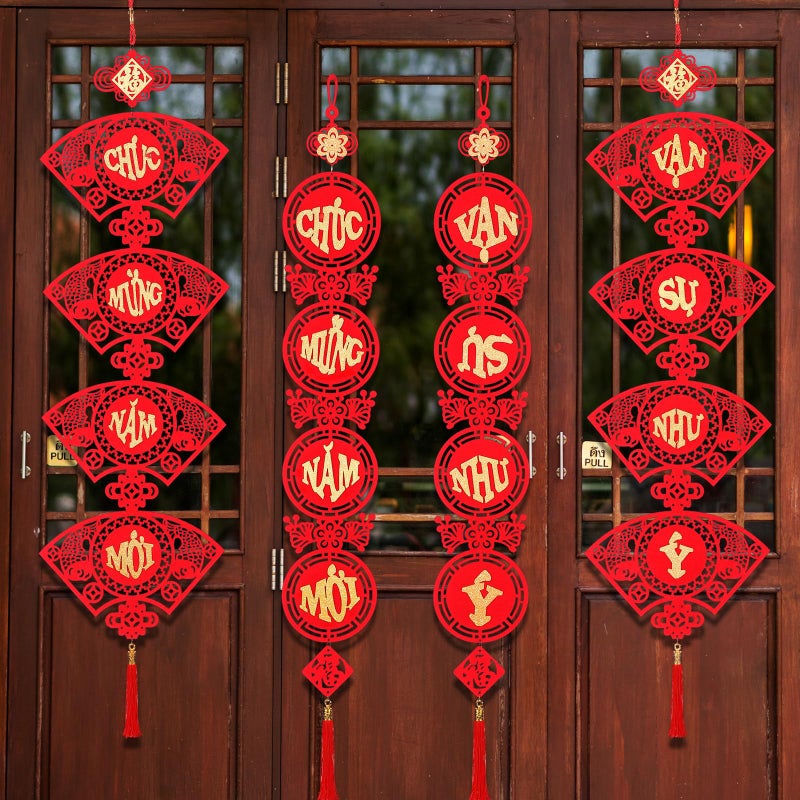 Vercraft 2 Set Vietnamese New Year Red Hanging Couplets 2025 Vietnamese Lunar New Year Decorations Spring Festival Banner Traditional Vietnam Door Sign(Traditional) - Image 1