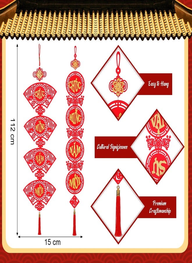 Vercraft 2 Set Vietnamese New Year Red Hanging Couplets 2025 Vietnamese Lunar New Year Decorations Spring Festival Banner Traditional Vietnam Door Sign(Traditional) - Image 2