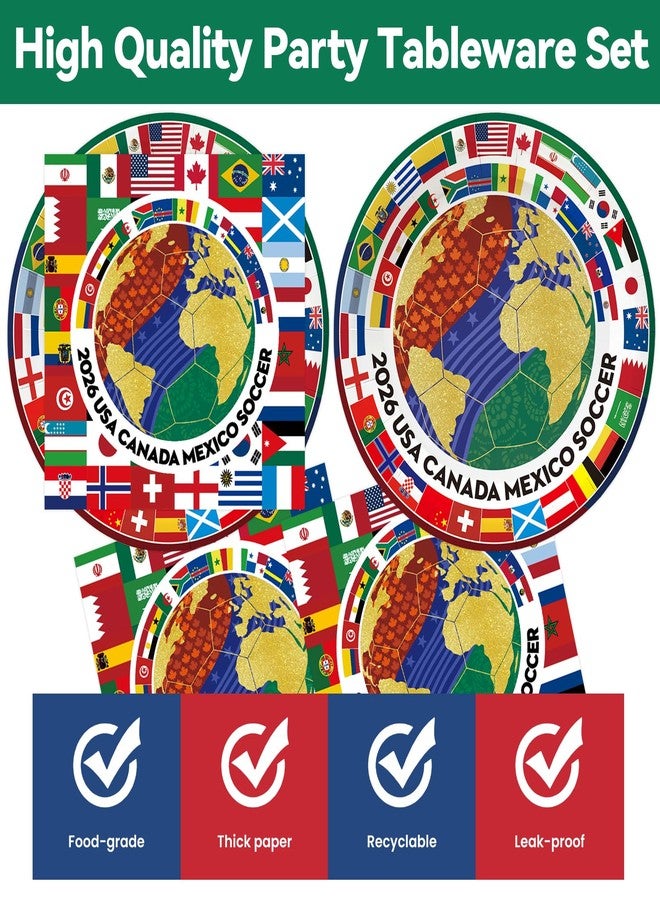 KFJBPB 50 Pcs International World Flags Plates and Napkins Party Supplies, Travel Trip Around the Globe Paper Plates Napkins Disposable Tableware Set for 2026 Soccer Sports Events Decoration - Image 3