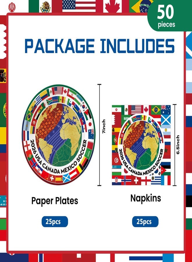 KFJBPB 50 Pcs International World Flags Plates and Napkins Party Supplies, Travel Trip Around the Globe Paper Plates Napkins Disposable Tableware Set for 2026 Soccer Sports Events Decoration - Image 2