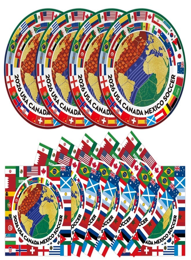 KFJBPB 50 Pcs International World Flags Plates and Napkins Party Supplies, Travel Trip Around the Globe Paper Plates Napkins Disposable Tableware Set for 2026 Soccer Sports Events Decoration - Image 1