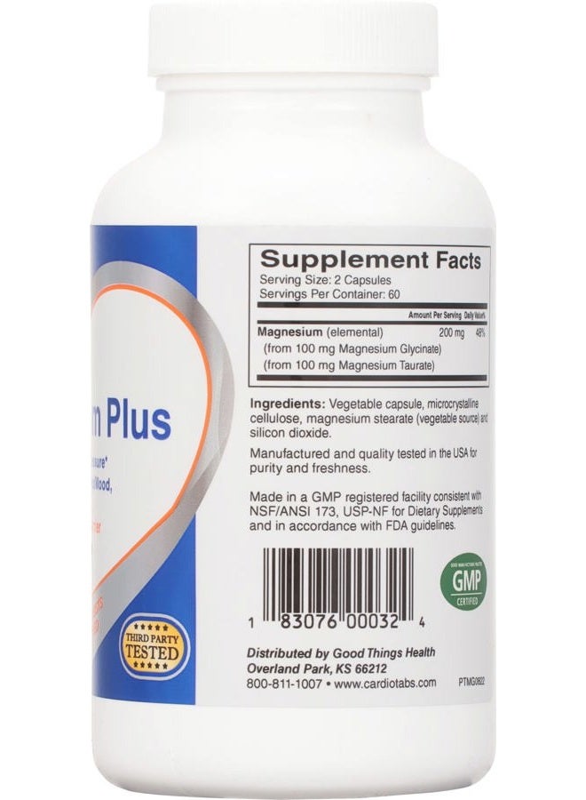 Cardiotabs Magnesium Plus – 200 mg of Magnesium Glycinate and Magnesium Taurate for Blood Pressure, Heart, Brain, Sleep & Mood Support – Highly Concentrated and Well Absorbed - 120 Capsules - Image 2
