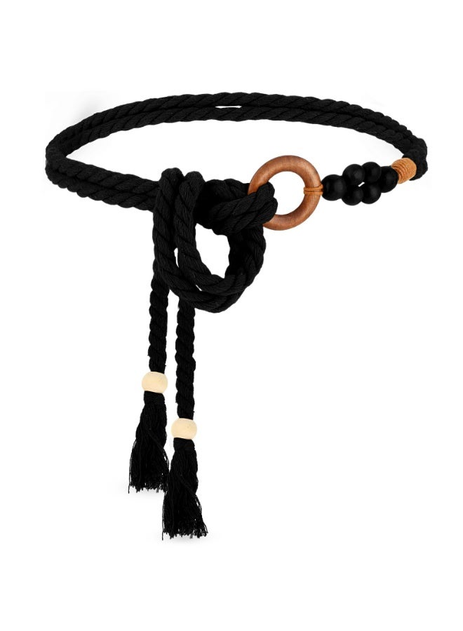 YelaJoy Women's Tassel Braided Waist Belt, Skinny Woven Belt for Dress Waist Belt Rope Chain with Woven Wooden Beads - Image 1