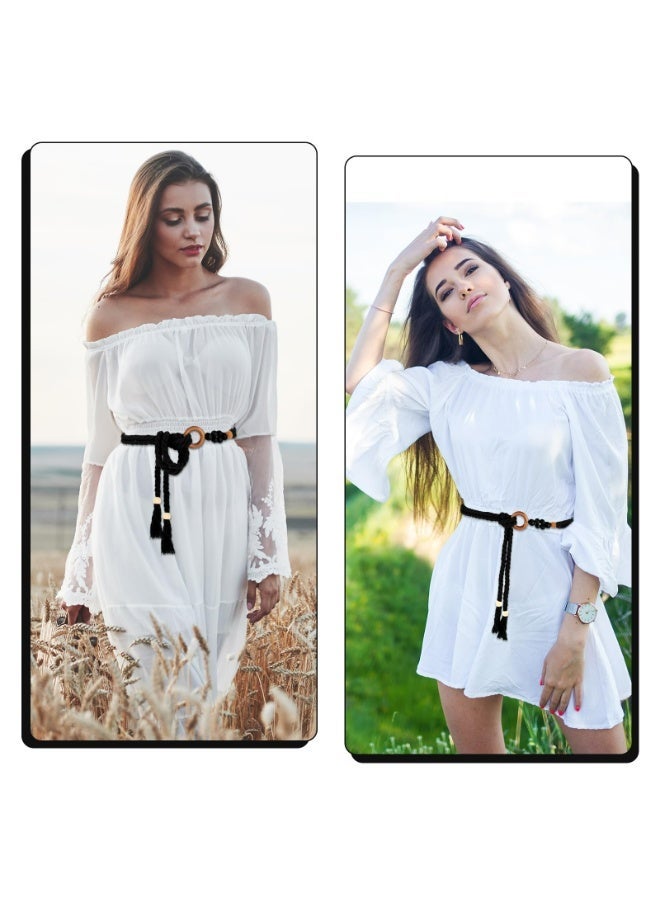 YelaJoy Women's Tassel Braided Waist Belt, Skinny Woven Belt for Dress Waist Belt Rope Chain with Woven Wooden Beads - Image 4