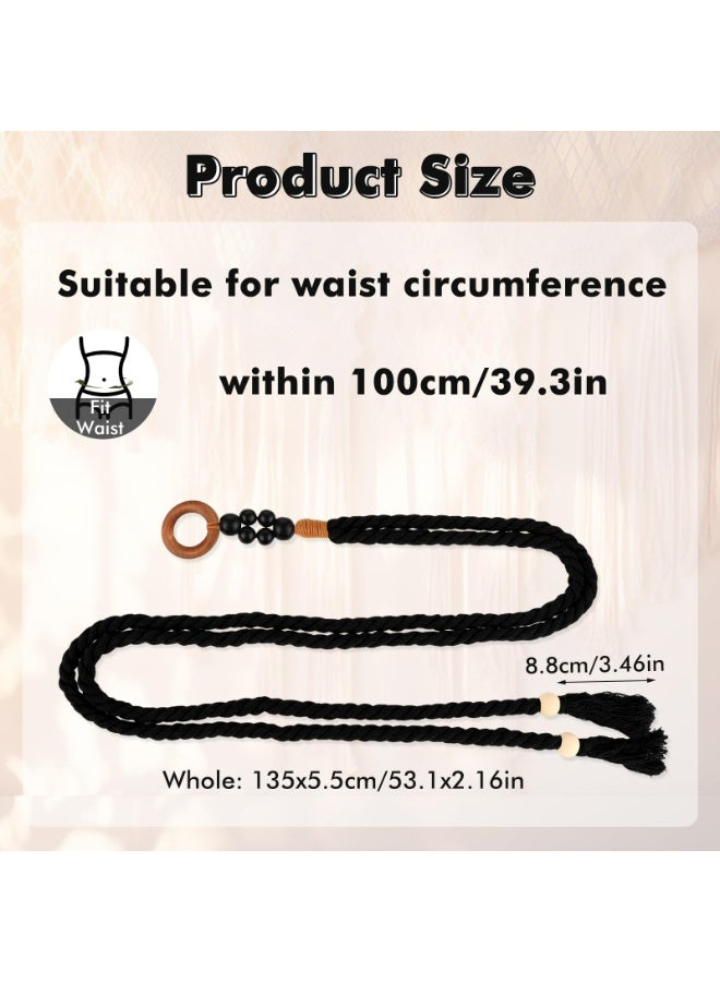 YelaJoy Women's Tassel Braided Waist Belt, Skinny Woven Belt for Dress Waist Belt Rope Chain with Woven Wooden Beads - Image 2