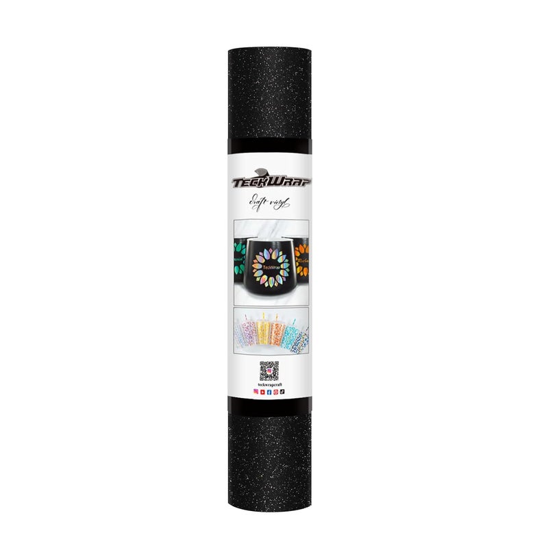 TECKWRAP Black Glitter Vinyl Permanent – Shimmer Vinyl Adhesive Vinyl Roll 1ft x 5ft, Glitter Black Vinyl for DIY Crafts Designs - Image 1