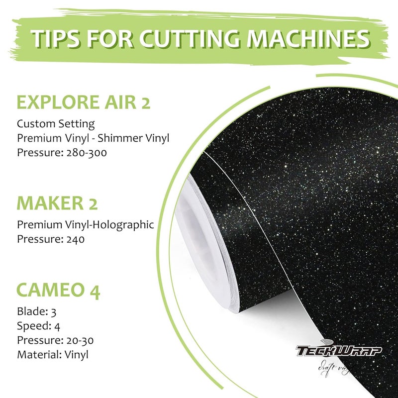 TECKWRAP Black Glitter Vinyl Permanent – Shimmer Vinyl Adhesive Vinyl Roll 1ft x 5ft, Glitter Black Vinyl for DIY Crafts Designs - Image 2