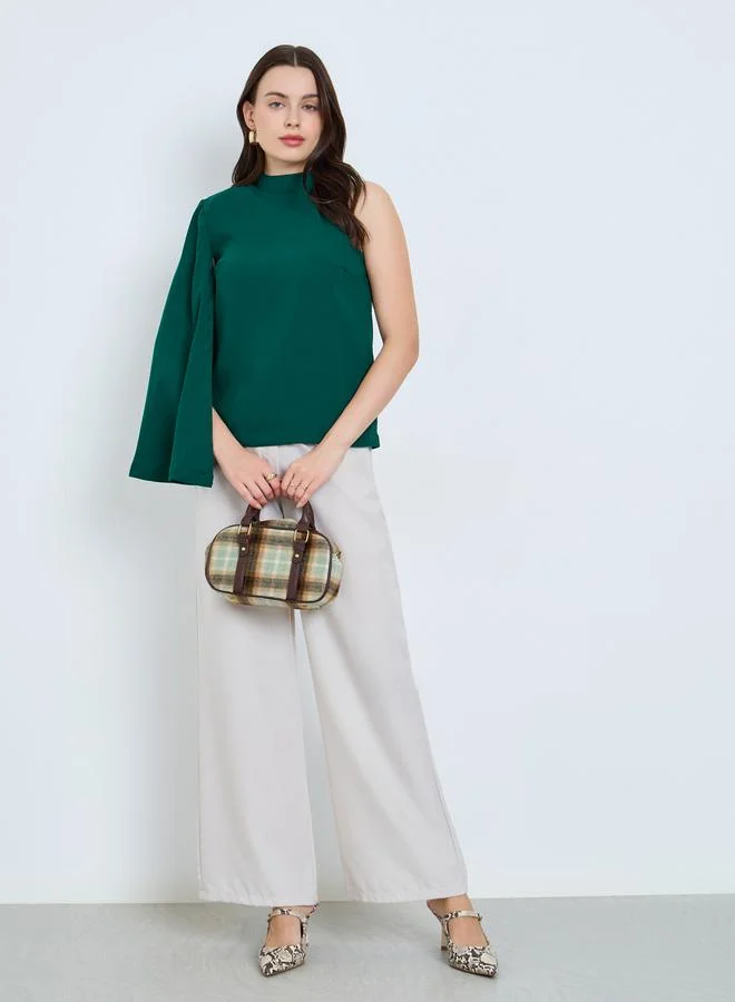 Styli Styli Teal Cape Style One Shoulder Sleeve Blouse