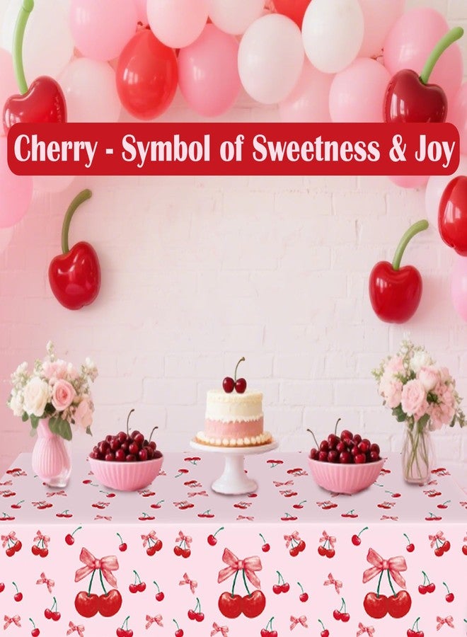 Pinsit 3 PCS Cherry Birthday Decorations Tablecloths, Cherry Party Decorations, Large Size Disposable Waterproof Rectangle Bow and Cherry Tablecloth for Birthday Baby Shower Wedding, 54 x 108 Inch - Image 5
