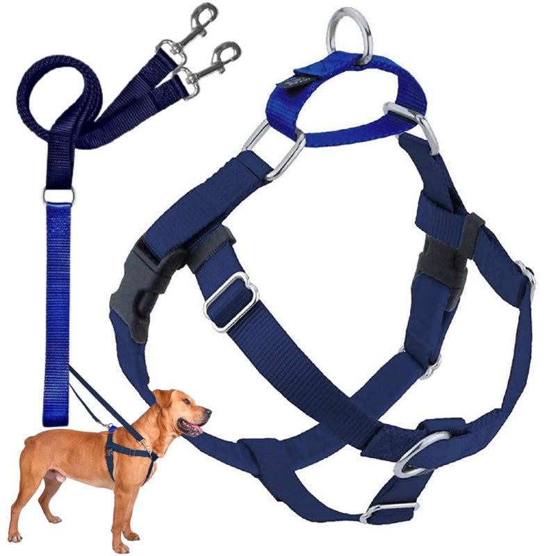 2 Hounds Design Freedom No Pull Dog Harness Adjustable Harness and Leash Set Easy Walking Comfortable Control Fits Small Medium Large Dogs Solid Colors Made in USA 1 LG Navy