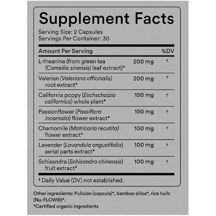 USDA Organic Sleep Supplement – Melatonin-Free Sleep Aid with L-Theanine, Passionflower, and Valerian Root for Stress Relief and Better Sleep – 60 Capsules - Image 2