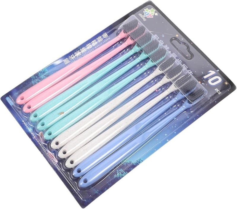 فرش أسنان بالفحم 10 قطع بمقابض من قش القمح وشعيرات ناعمة للكبار - Image 2