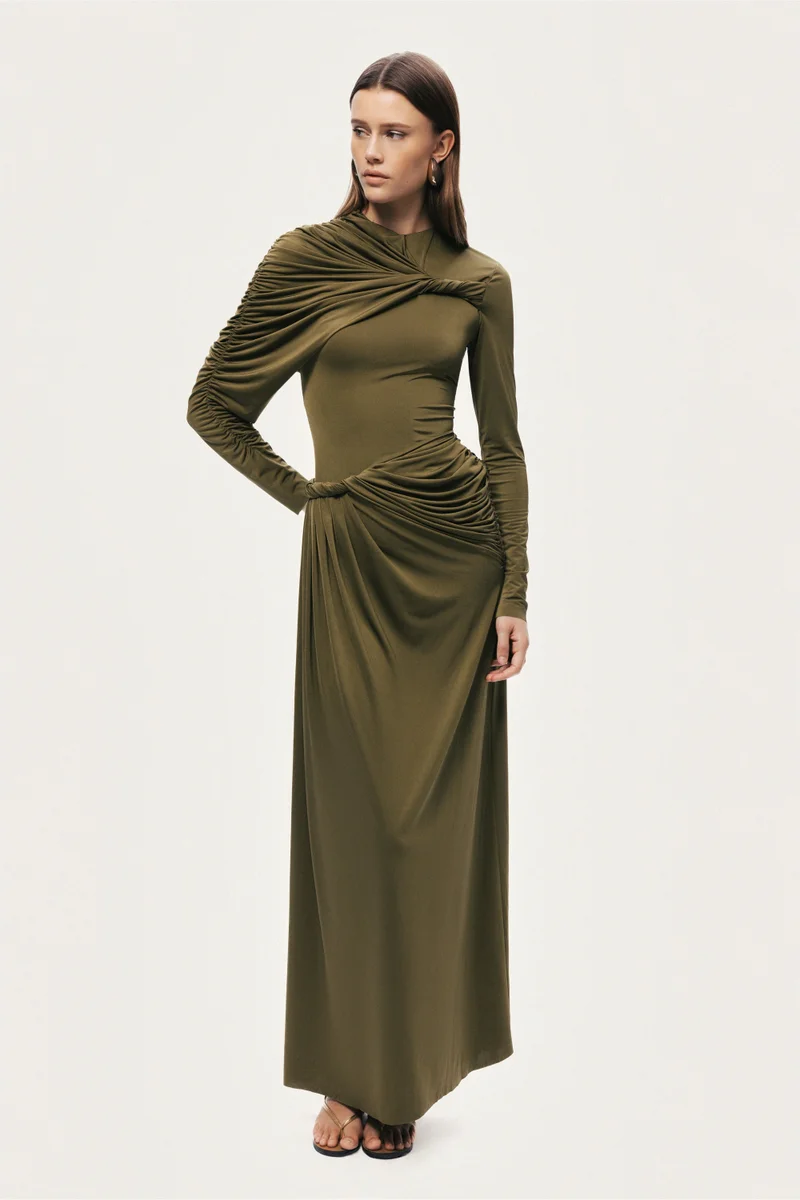 Nocturne Draped Long Sleeve Maxi Dress