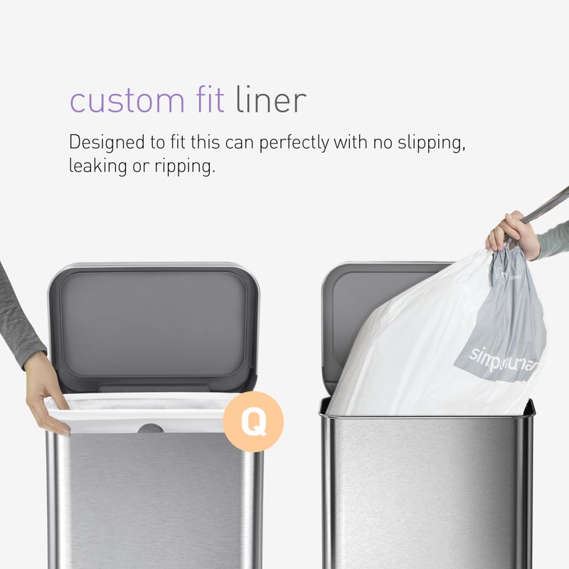 simplehuman Code Q 200 Count, Dispenser Pack Custom Fit Liners, Drawstring Trash Bags, 50-65 Liter / 13-17 Gallon, White - Image 2