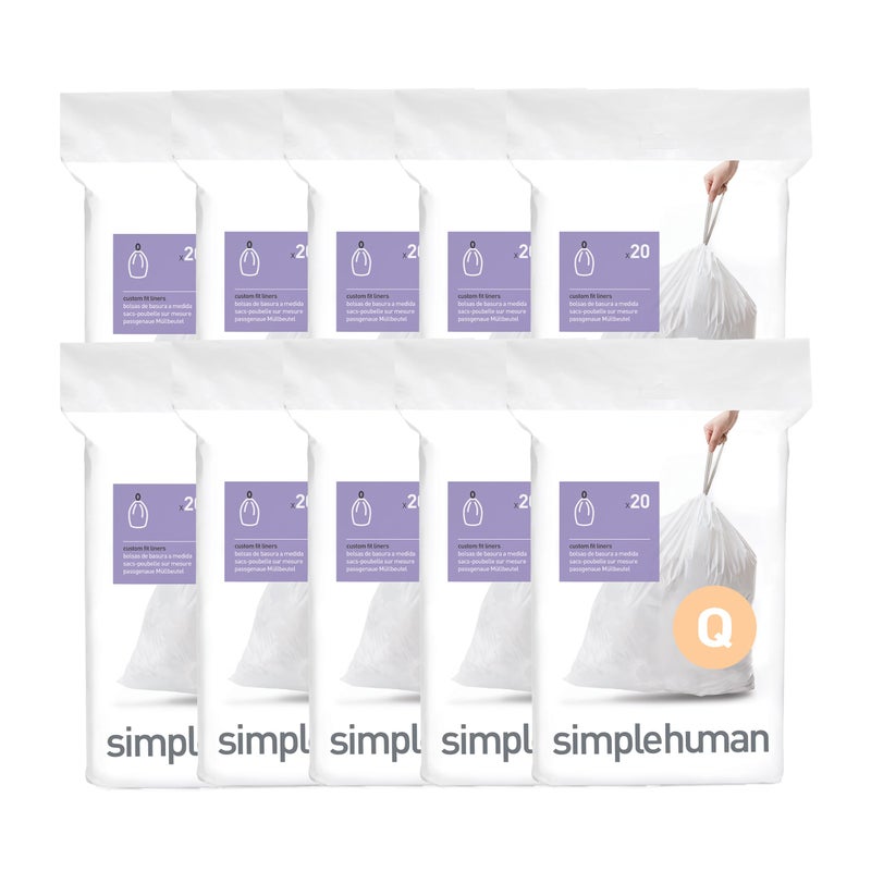 simplehuman Code Q 200 Count, Dispenser Pack Custom Fit Liners, Drawstring Trash Bags, 50-65 Liter / 13-17 Gallon, White - Image 1