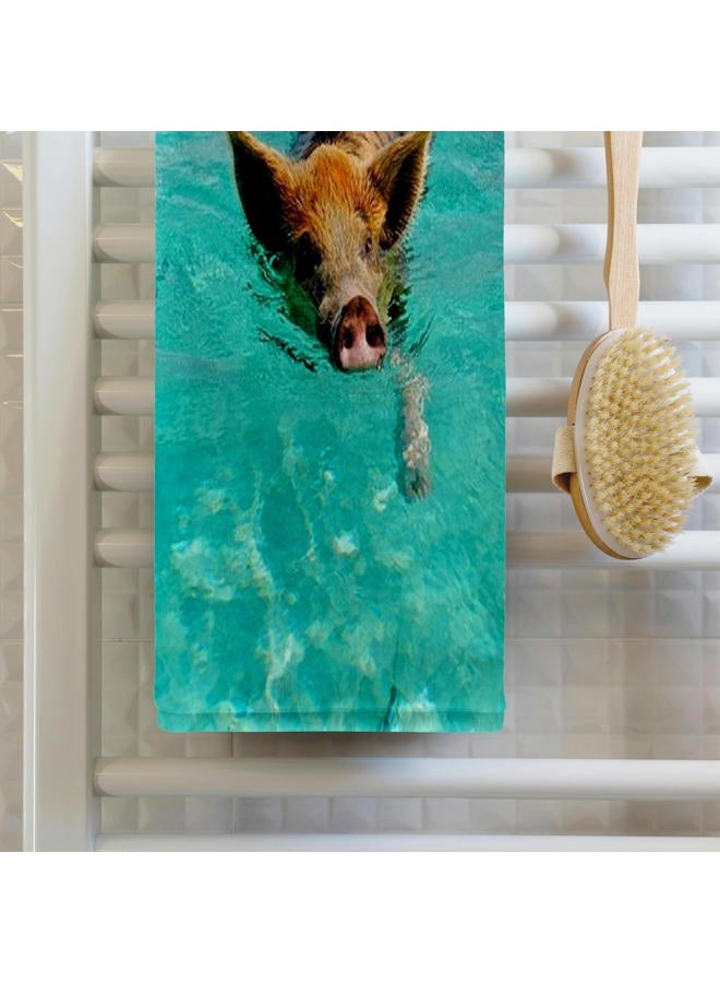 3DROSE 3D Rose Print of Swimming Pig in Staniel Cay Bahamas Hand Towel, 15" x 22" - Image 2