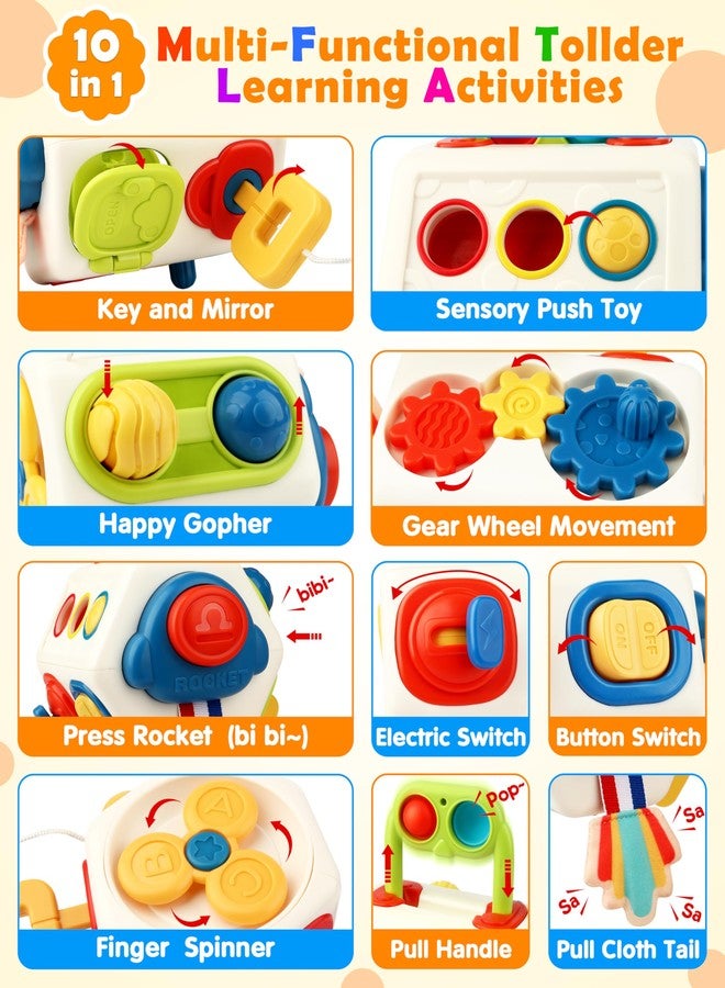 Vanmor 10-in-1 Busy Cube for 18+ Months Toddlers - 8-Sided Montessori Sensory Activity Cube with Fine Motor Skills Learning, Travel Fidget Toys for Airplane Car Seat, Gift for Boys Girls - Image 3