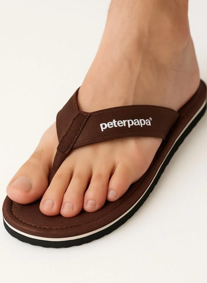 Take Two Men Brown Logo Print Flip Flops By Peterpapa