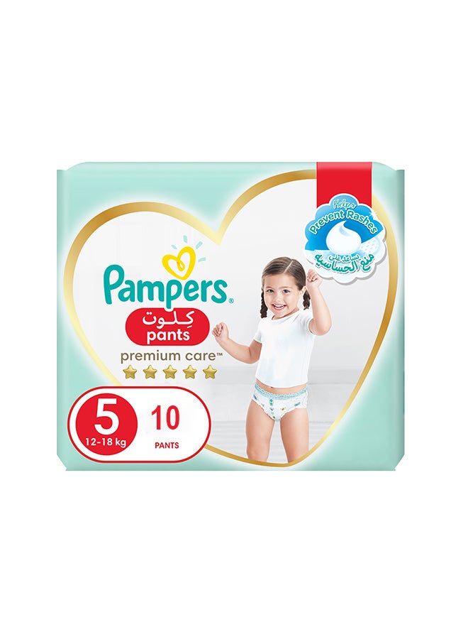 Pampers Premium Care Pants Diapers, Size 5, 12-18 kg Softest Absorption For Ultimate Skin Protection 10 Count - Image 1