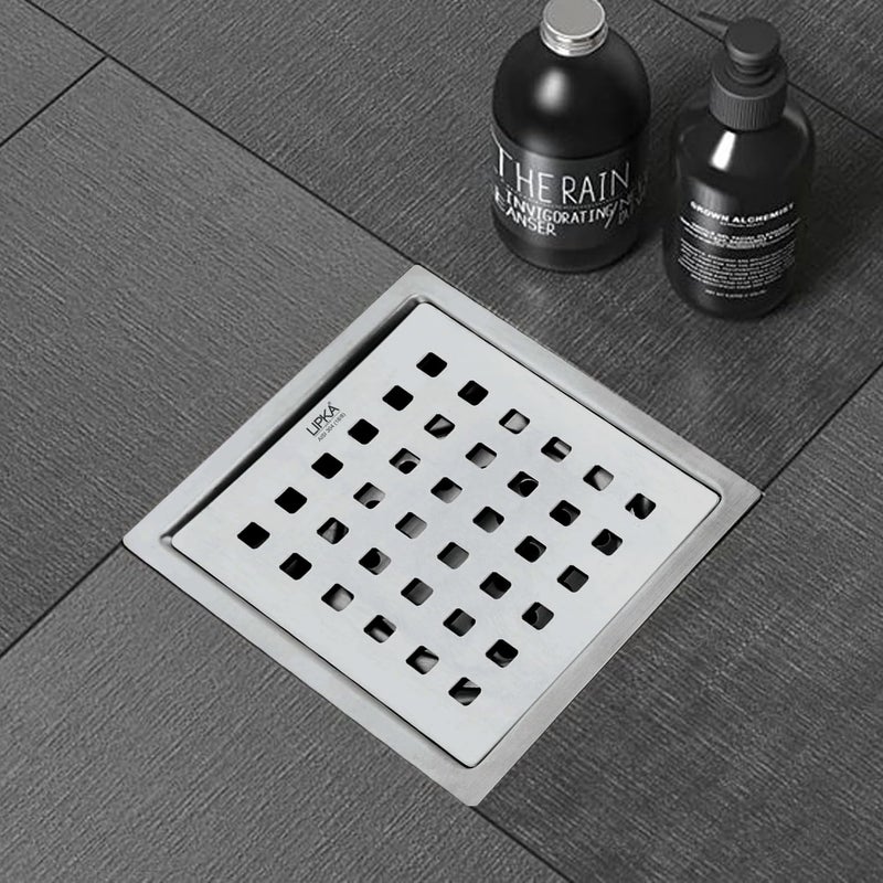 LIPKA Red Exclusive Square Floor Drain 6 x 6 Inches 304Grade Stainless Steel Floor Trap with Matte Finish Drain Jali for Bathrooms with Collar - Image 3
