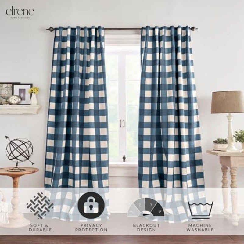 Elrene Home Fashions Grainger Buffalo Check Blackout Window Curtain Panel 52" x 95" 1 Indigo - Image 2
