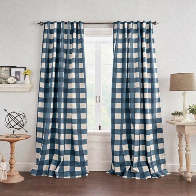 Elrene Home Fashions Grainger Buffalo Check Blackout Window Curtain Panel 52" x 95" 1 Indigo - Image 1