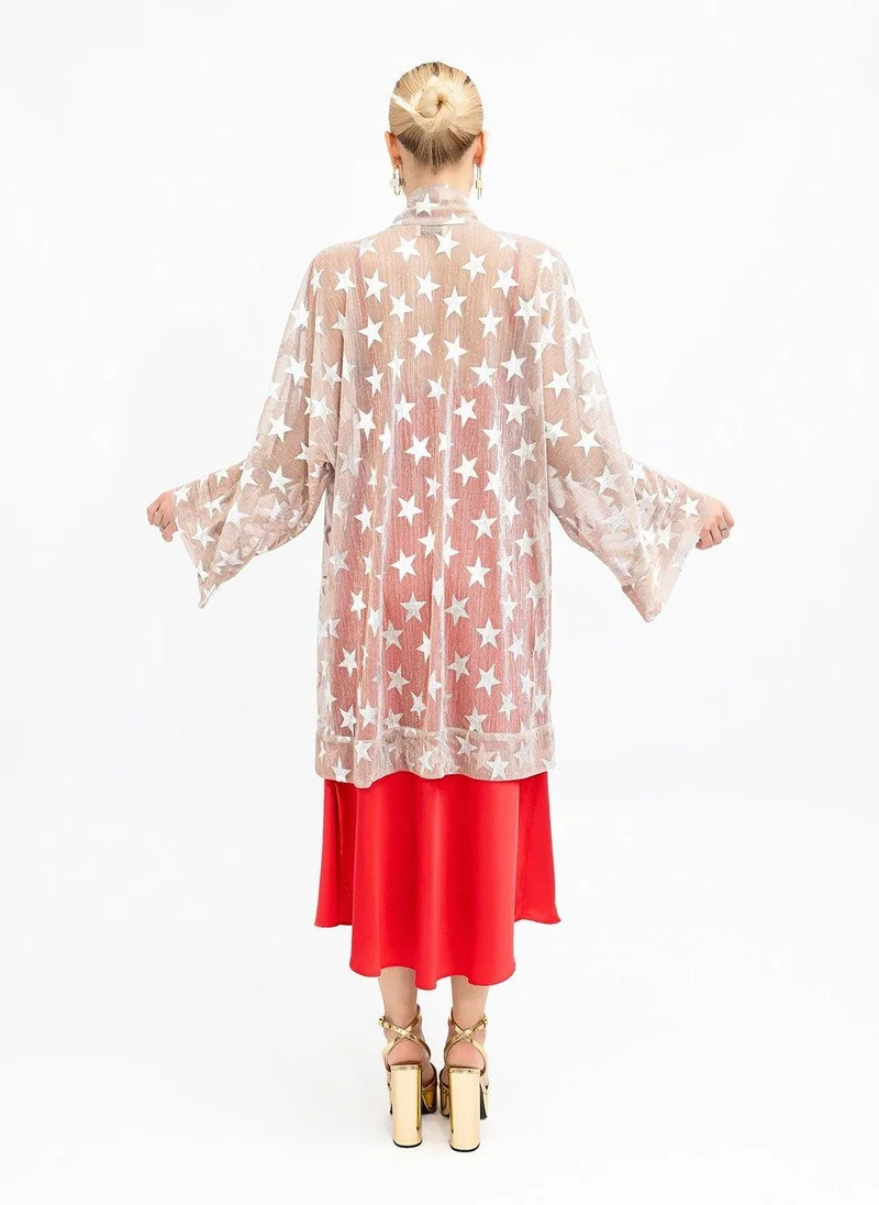 جانارا جونز Golden Shimmering Mesh Silver Stars Kimono