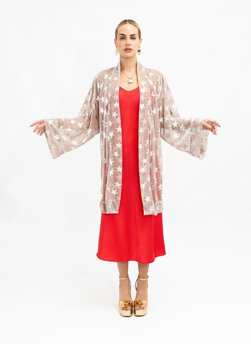 Golden Shimmering Mesh Silver Stars Kimono