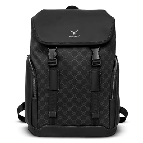 REDHORNS Water Resistant Premium Laptop Backpack for Men and Women, PU Leather 25L Backpack for Business Travel, Top Open Office Backpack with Trolley Sleeve (BP2361A-Black) - Image 1