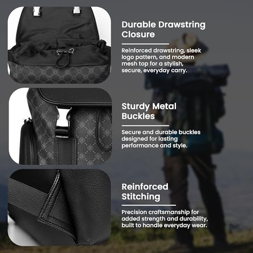 REDHORNS Water Resistant Premium Laptop Backpack for Men and Women, PU Leather 25L Backpack for Business Travel, Top Open Office Backpack with Trolley Sleeve (BP2361A-Black) - Image 5