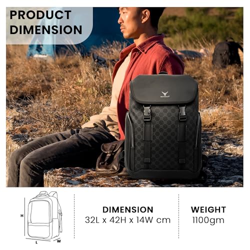 REDHORNS Water Resistant Premium Laptop Backpack for Men and Women, PU Leather 25L Backpack for Business Travel, Top Open Office Backpack with Trolley Sleeve (BP2361A-Black) - Image 3