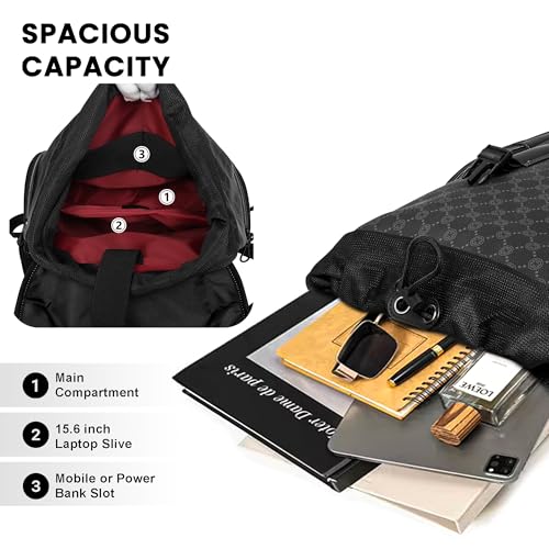 REDHORNS Water Resistant Premium Laptop Backpack for Men and Women, PU Leather 25L Backpack for Business Travel, Top Open Office Backpack with Trolley Sleeve (BP2361A-Black) - Image 4