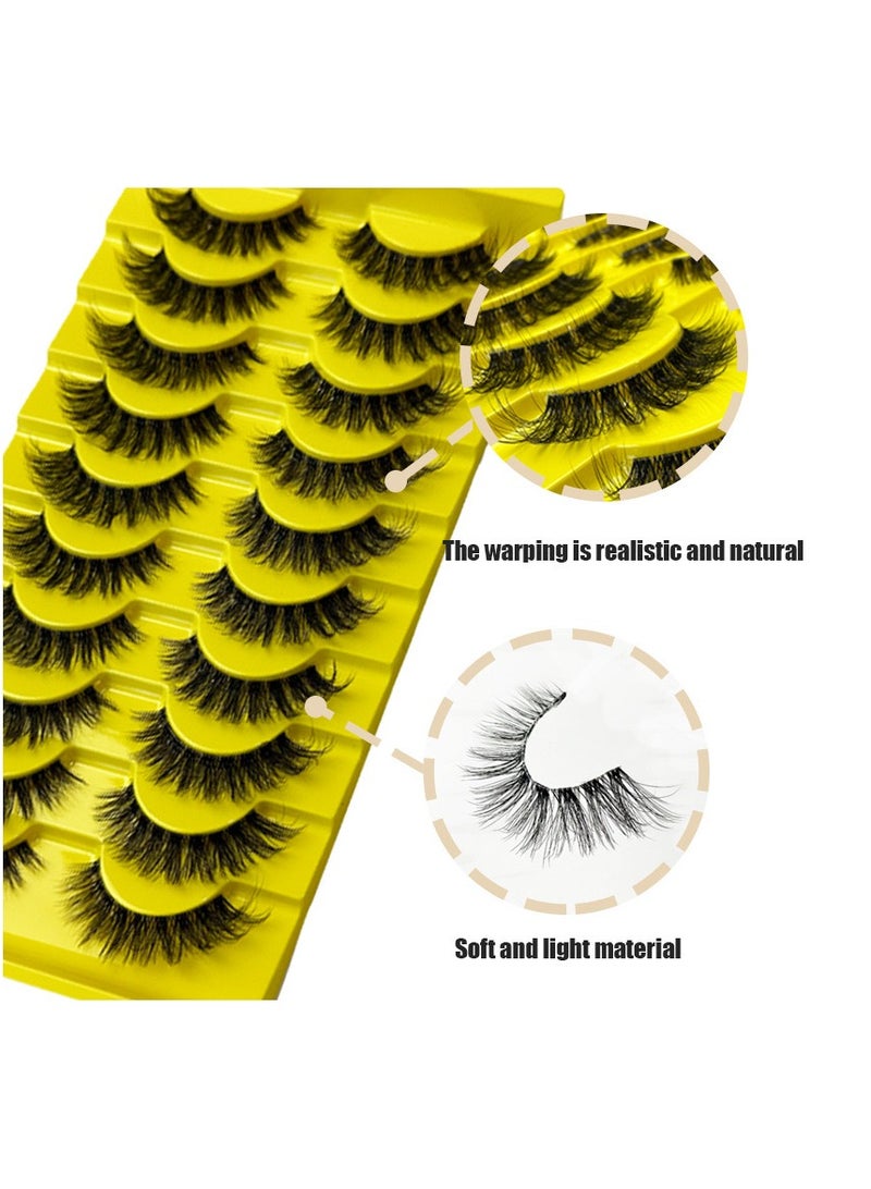 （10 Pairs ）Soft Curly False  Lashes，Reusable Natural Eyelash Simulation Curl False Eyelash Natural Look Fluffy Cat Eye Wispy Lashes for Make up