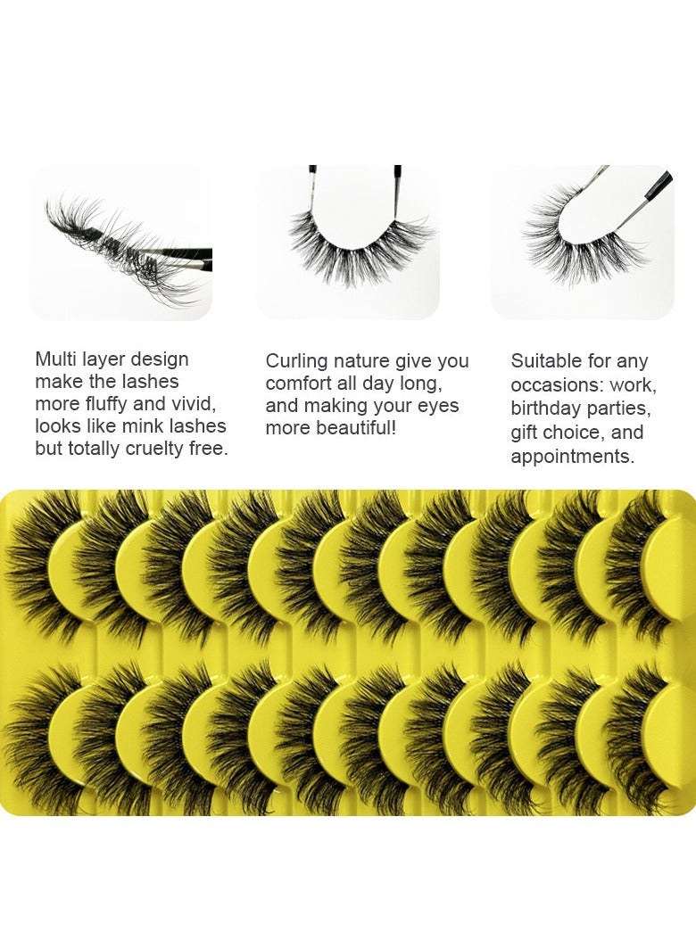 （10 Pairs ）Soft Curly False  Lashes，Reusable Natural Eyelash Simulation Curl False Eyelash Natural Look Fluffy Cat Eye Wispy Lashes for Make up