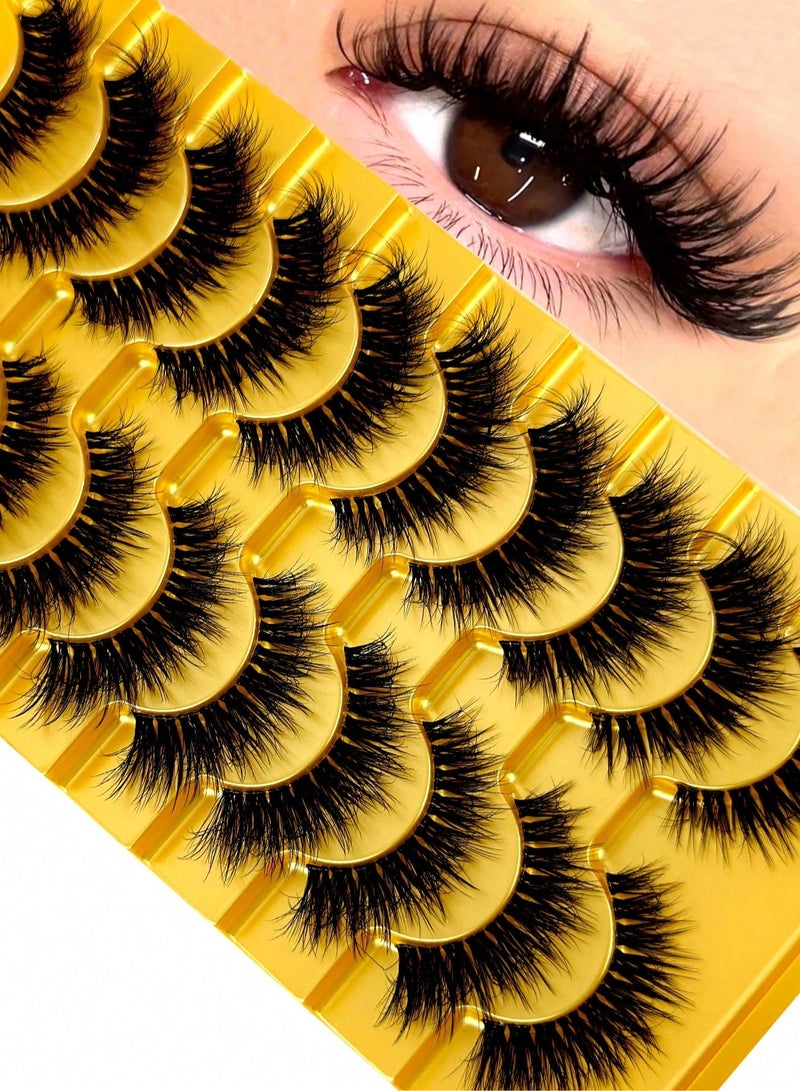 （10 Pairs ）Soft Curly False  Lashes，Reusable Natural Eyelash Simulation Curl False Eyelash Natural Look Fluffy Cat Eye Wispy Lashes for Make up
