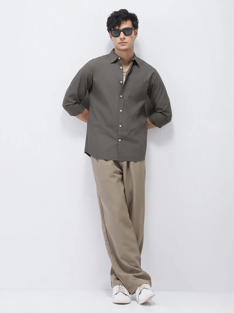 Urbano Fashion  Urbano Fashion Men's Dark Grey Cotton Full Sleeve Regular Fit Casual Solid Shirt for Men | Best Price UAE