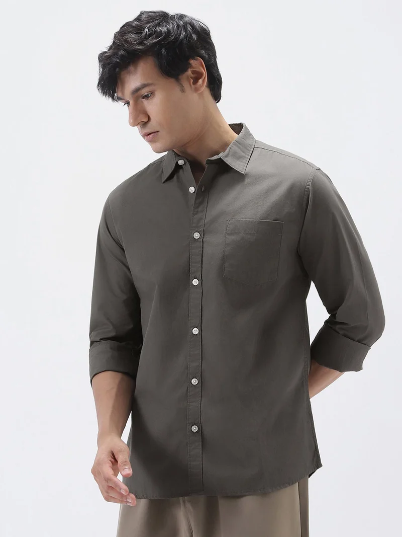 Urbano Fashion  Urbano Fashion Men's Dark Grey Cotton Full Sleeve Regular Fit Casual Solid Shirt for Men | Best Price UAE
