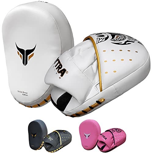 Mytra Fusion Boxing Pads - Focus Mitts MMA Muay Thai Boxing Mitts for Kickboxing Training and Martial Arts (White) - Image 1