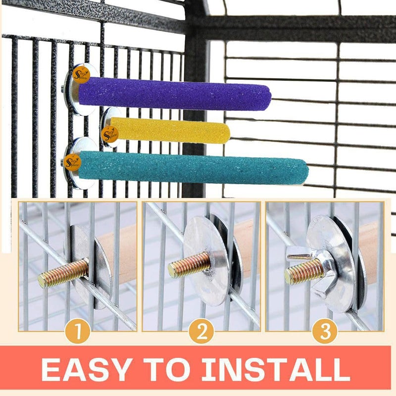 Sage Square مجموعة من 4 و 6 و 8 بوصات من أعمدة الخشب الطبيعي الخشنة | تمارين، طحن الأظافر، منصة اللعب، التدريب، ملحقات القفص | الحسون، الببغاء، البادجي، الكوكاتيل (عبوة من 3) - Image 5