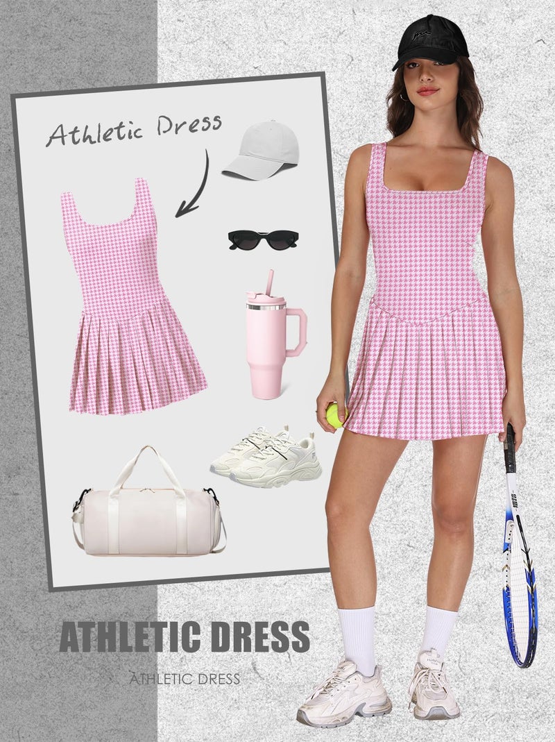 NIASHOT Golf Dresses for Women with Shorts Womens Athletic Dress with Pockets Pleated Skirts Spring Dresses 2026 Women's Fashon Clothing Pink L - Image 4