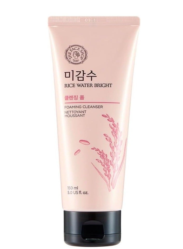 The Face Shop Rice Water Bright Facial Face Foaming Cleanser 150 ml, Pink - Image 1