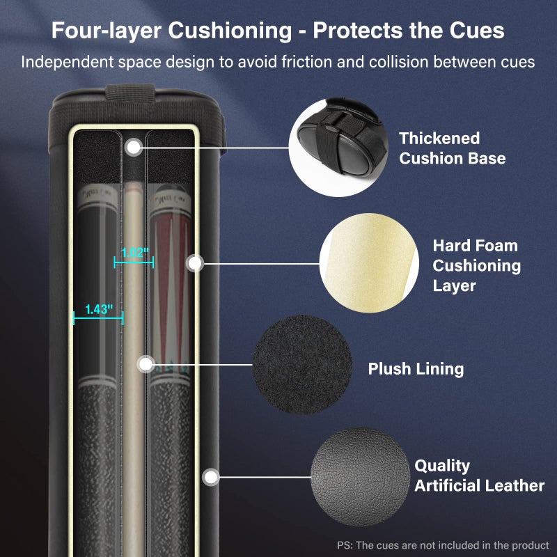 Adhafera Pool Cue Case, 2 X 2 Hard Snooker Cue Case, Made of Faux Leather Pool Cue Accessories, Black, One Size, Casual Daypack - Image 2
