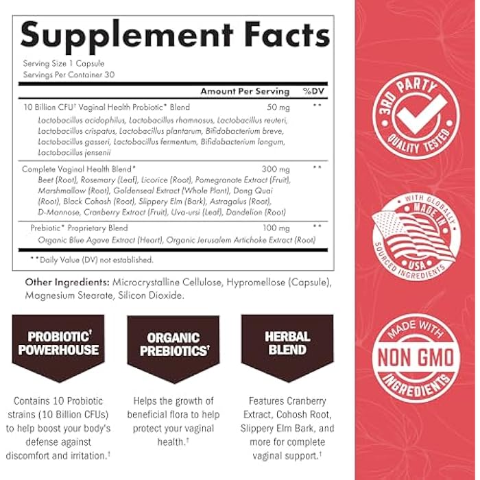 BioSchwartz Vaginal Probiotics for Women Supplement with Prebiotics Lactobacillus Crispatus - Supports Women's Health by Promoting Healthy Vaginal Odor, Flora, PH Balance - 30 Day Supply, 30 Capsules - Image 3