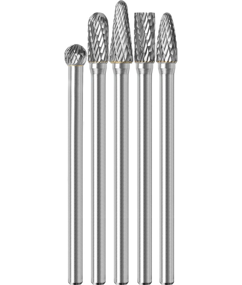 Sworker 5Pcs Long Carbide Burr Set 1/4" Shank Total L 4.3" Die Grinder Bits Rotary Rasp Attachment Cut Port Grind Metal Cast Iron Steel Aluminum Cylinder Head Engine Intake Exhaust Manifold Tight Area - Image 1