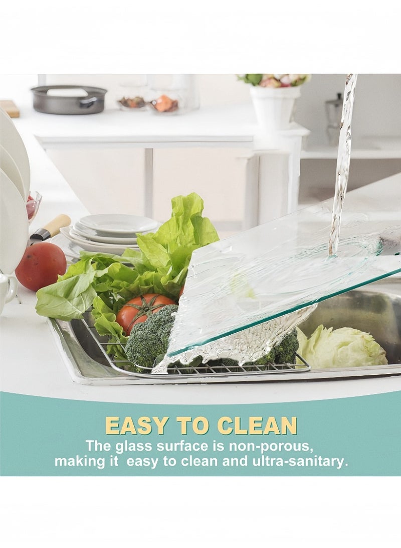 Kibee Clear Tempered Glass Cutting Board for Kitchen, Heat Resistant, Non-Slip Feet, 30.5x20.3 cm - Image 2