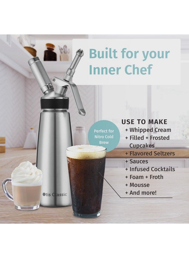 Otis Classic 304 Stainless Steel Whipped Cream Dispenser, 500ml w/ 3 Decorating Nozzles 4 Injector Tips and 6 Colored Grips - Commercial Grade Quality Made of Food Grade Stainless Steel for Home Chef - Image 2