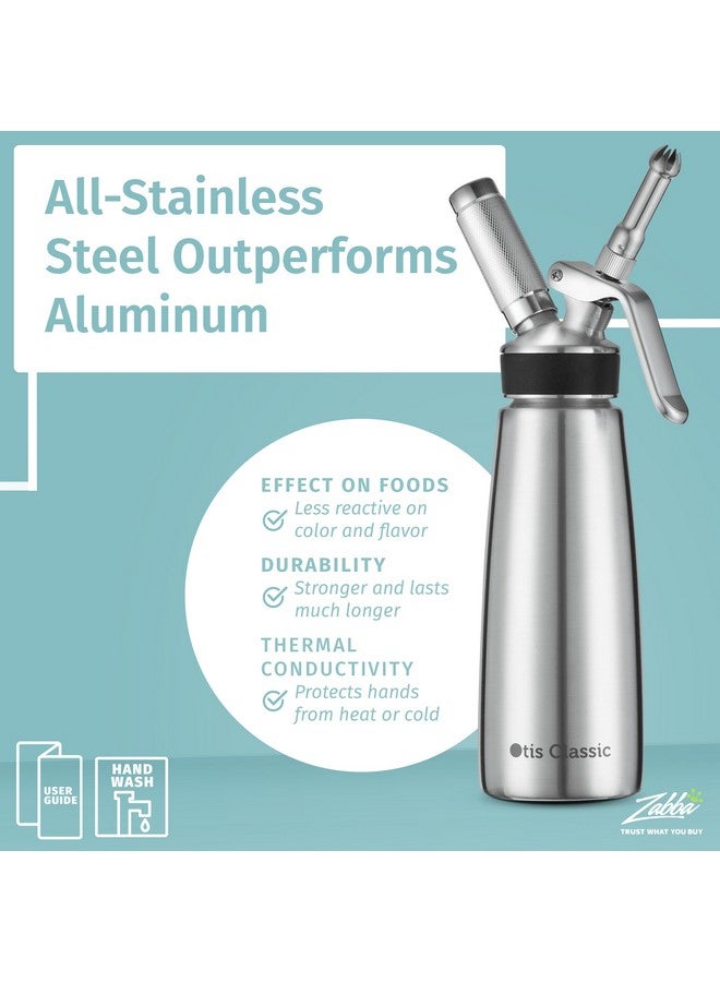 Otis Classic 304 Stainless Steel Whipped Cream Dispenser, 500ml w/ 3 Decorating Nozzles 4 Injector Tips and 6 Colored Grips - Commercial Grade Quality Made of Food Grade Stainless Steel for Home Chef - Image 5