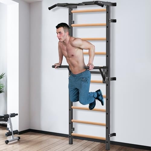 Kipika Gymnastic Stall Bar - 2"x2" Swedish Ladder with 1" Hole, Wall Mounted Pull-up Bar Ladder Suspension Trainer, Solid Wood Grips Gymnastics Training Bar for Home, Wall Gym, School - Image 2