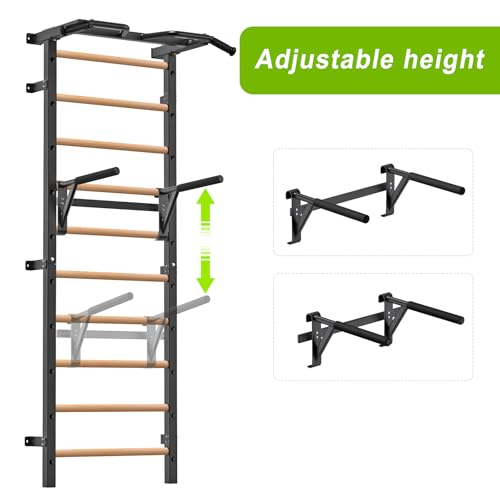 Kipika Gymnastic Stall Bar - 2"x2" Swedish Ladder with 1" Hole, Wall Mounted Pull-up Bar Ladder Suspension Trainer, Solid Wood Grips Gymnastics Training Bar for Home, Wall Gym, School - Image 3