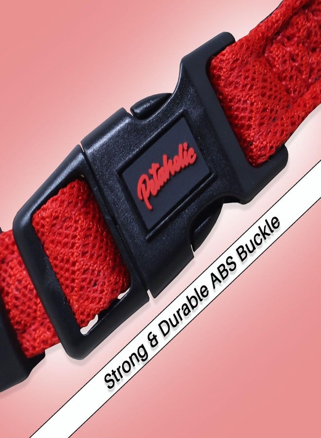 Plushmate x Petaholic Soft Air Mesh Adjustable & Comfortable Dog Neck Collar Belt with Quick Release Buckle & Strong Metal D Ring Suitable for Small, Medium & Large Dogs (Small, Red, 20 mm) - Image 4